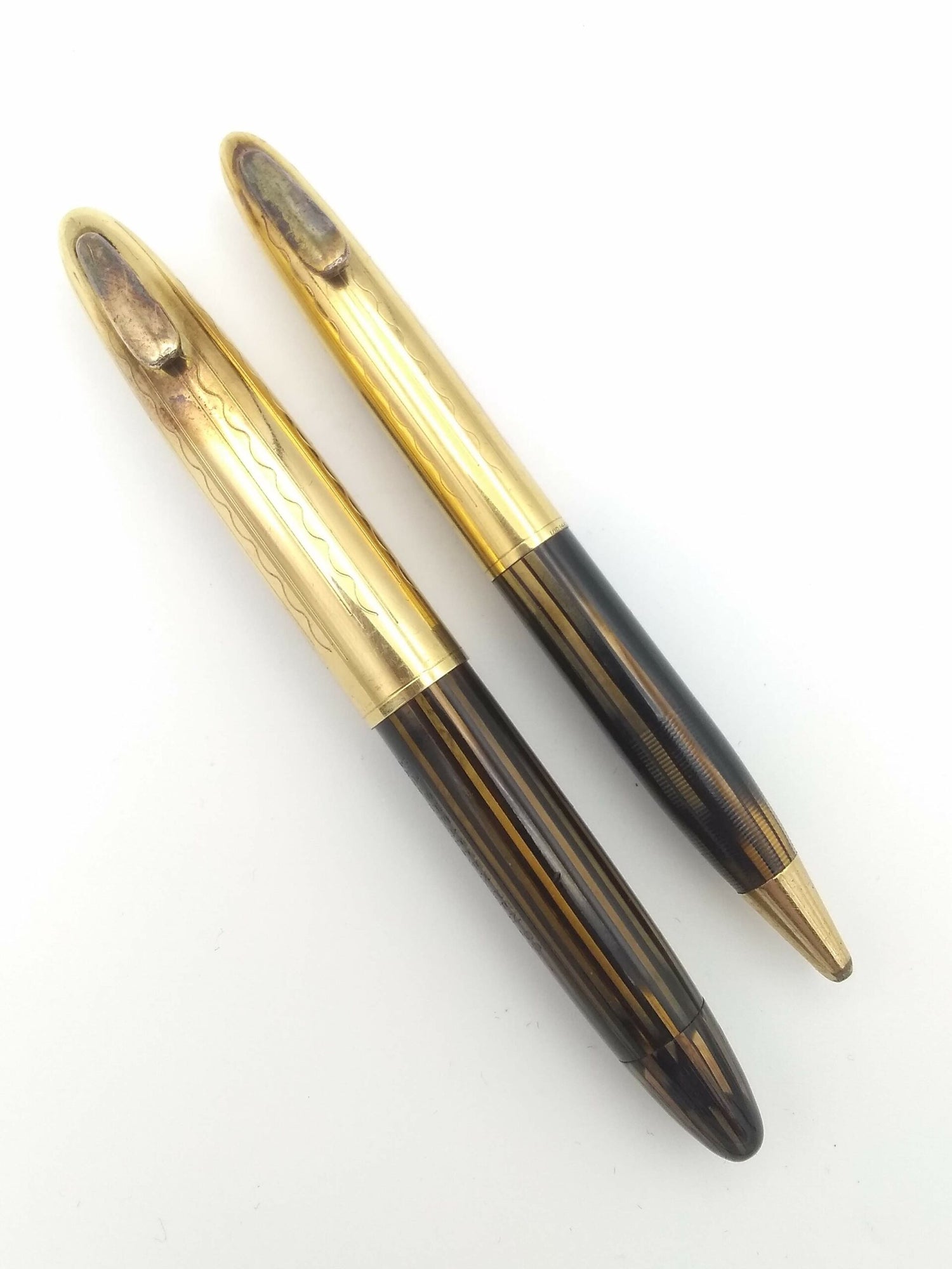 Sheaffer Tuckaway Crest Golden Brown Set - 14k Extra Fine & Pencil - Pre-Owned