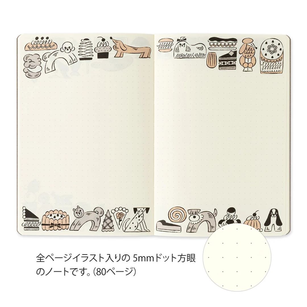 Midori Yuru Log Notebook - B6 - 5 mm Dot - Sweets & Animals